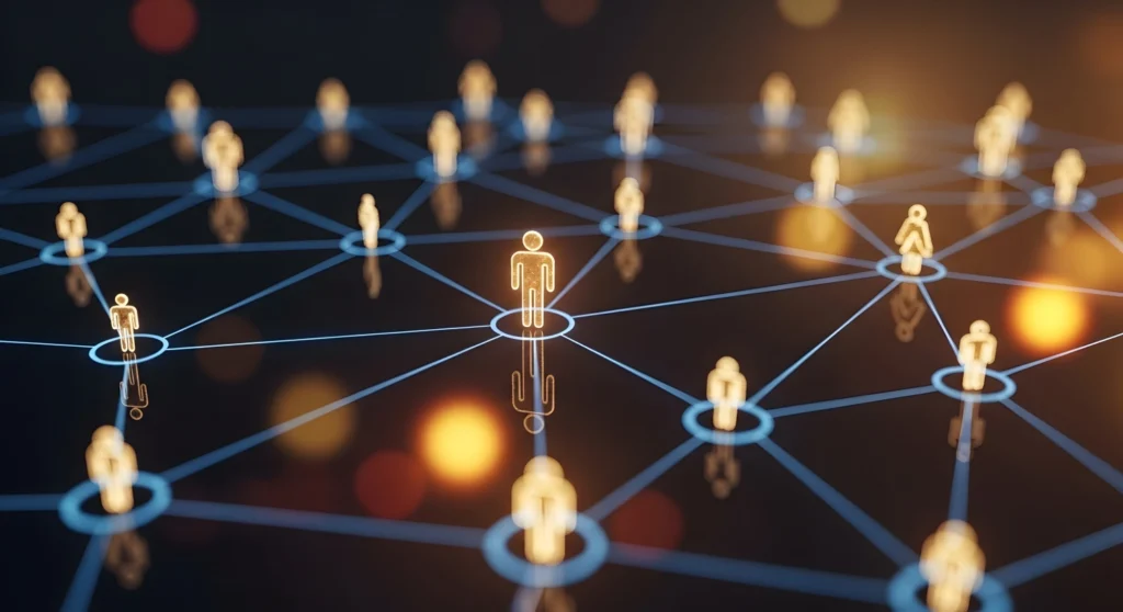 Grafiken von Personen auf einem Netzwerk verteilt